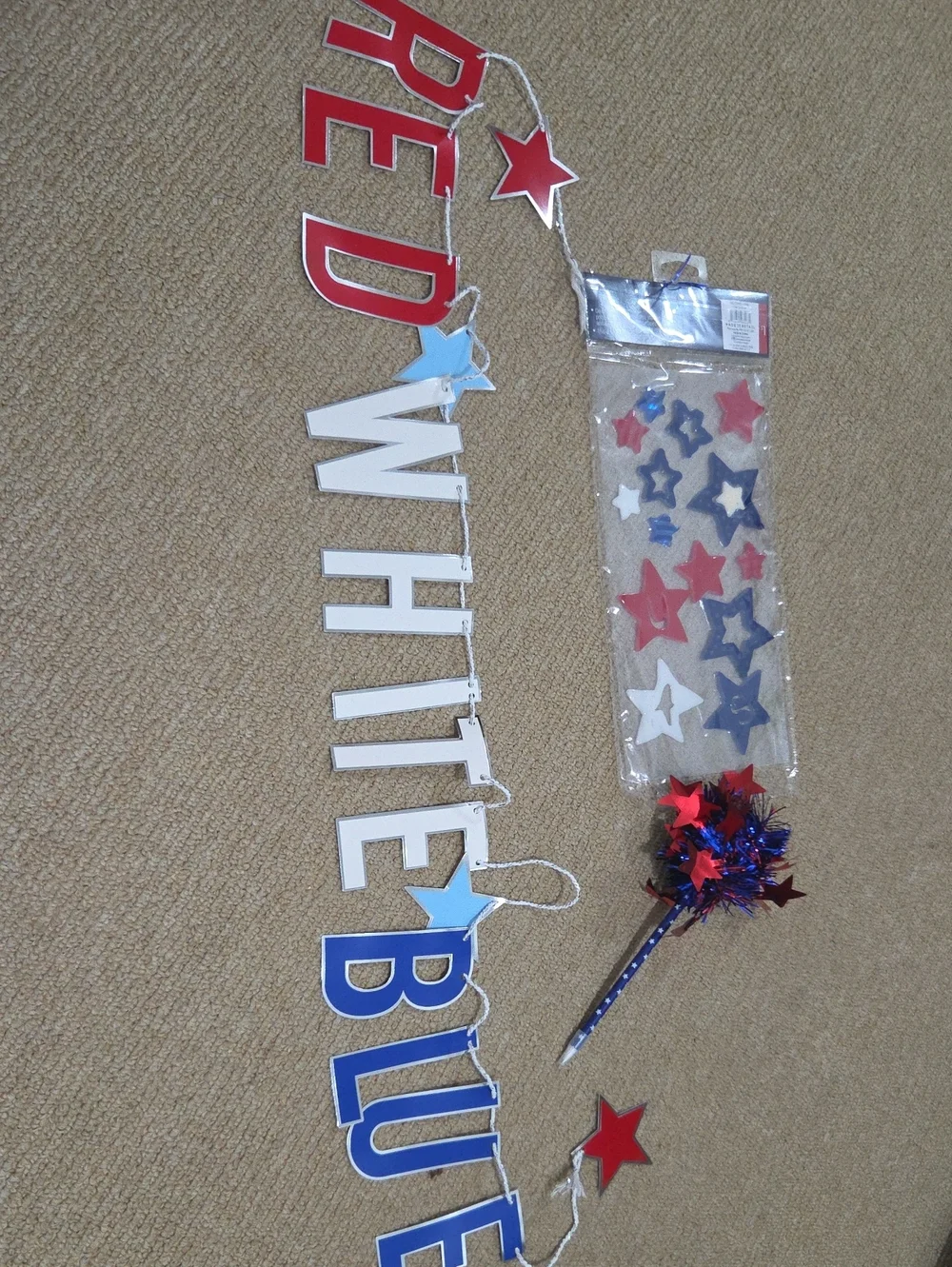 Red White Blue Patriotic Star Garland and Stick Party Decor